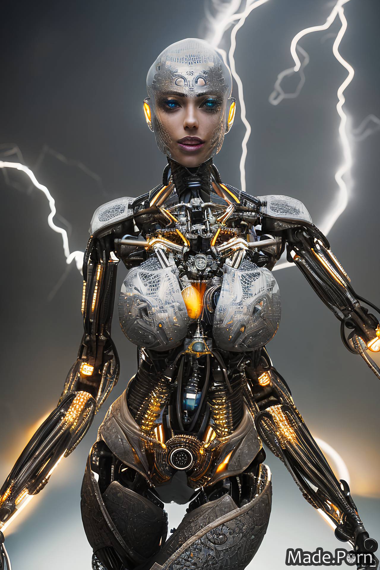 muscular cleavage vivid cyborg gigantic boobs titanium fantasy armor