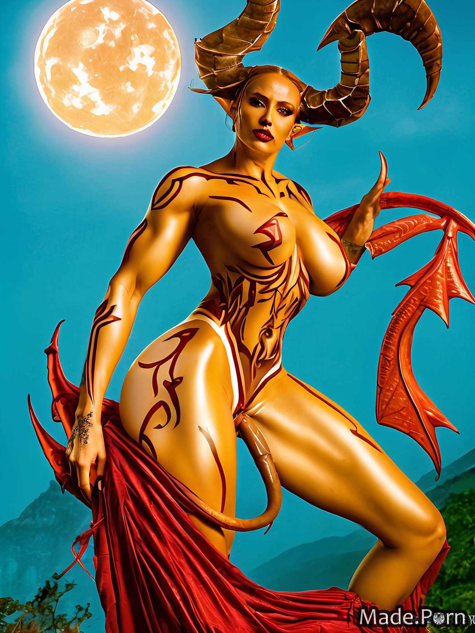 dragon scales woman nude viking devil solar eclipse thighs