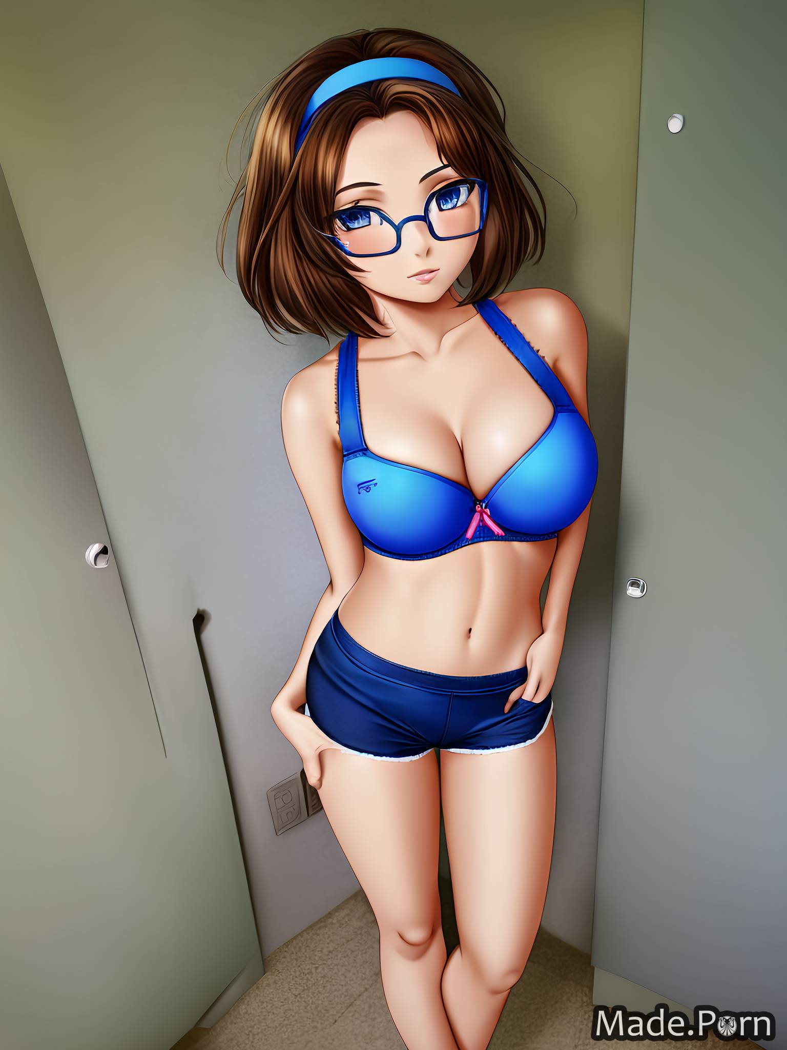 bedroom athlete perfect boobs seductive woman glasses short shorts