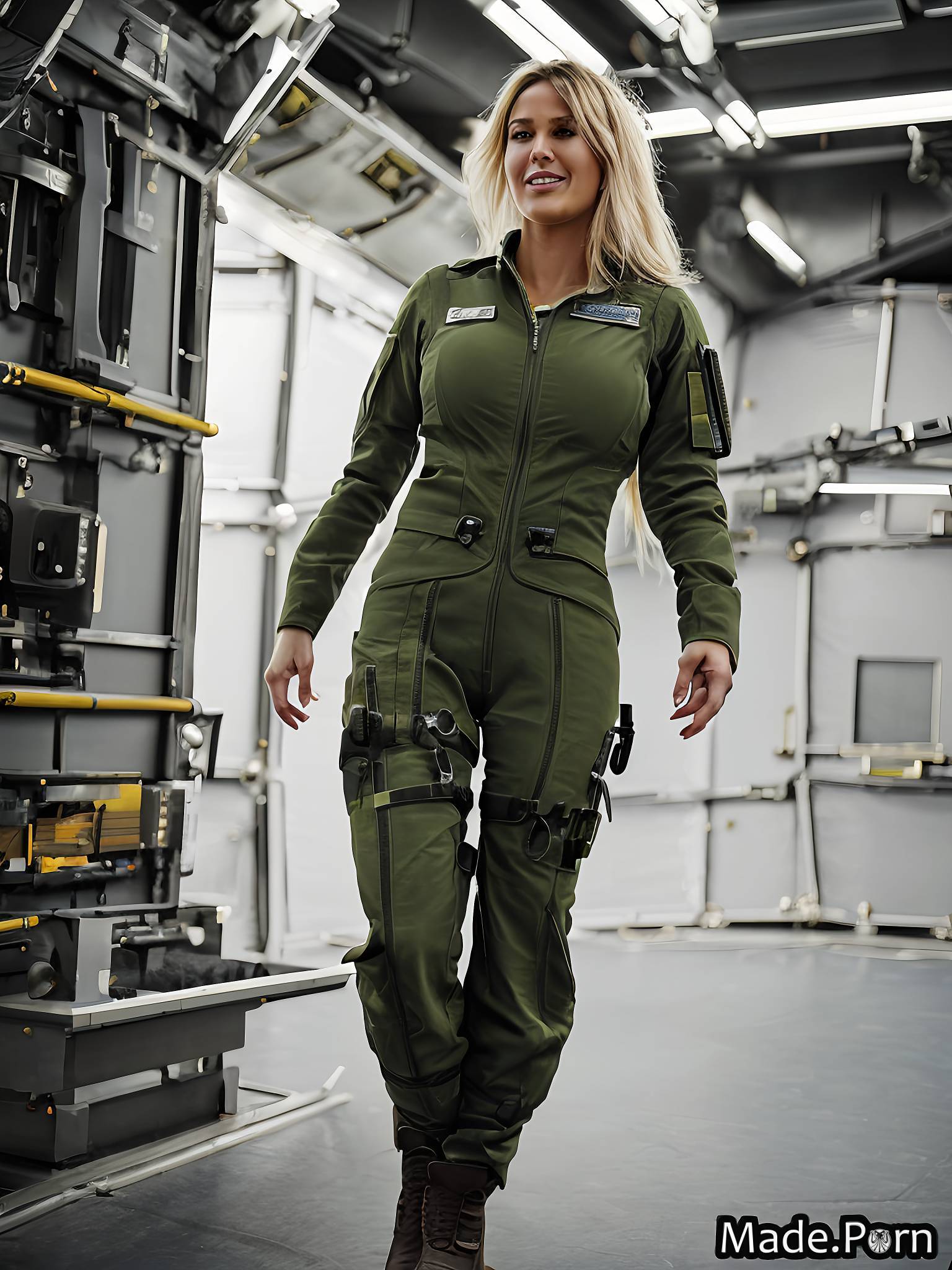 pilot mid-length hair fully clothed slutty daytime bodybuilder standing
